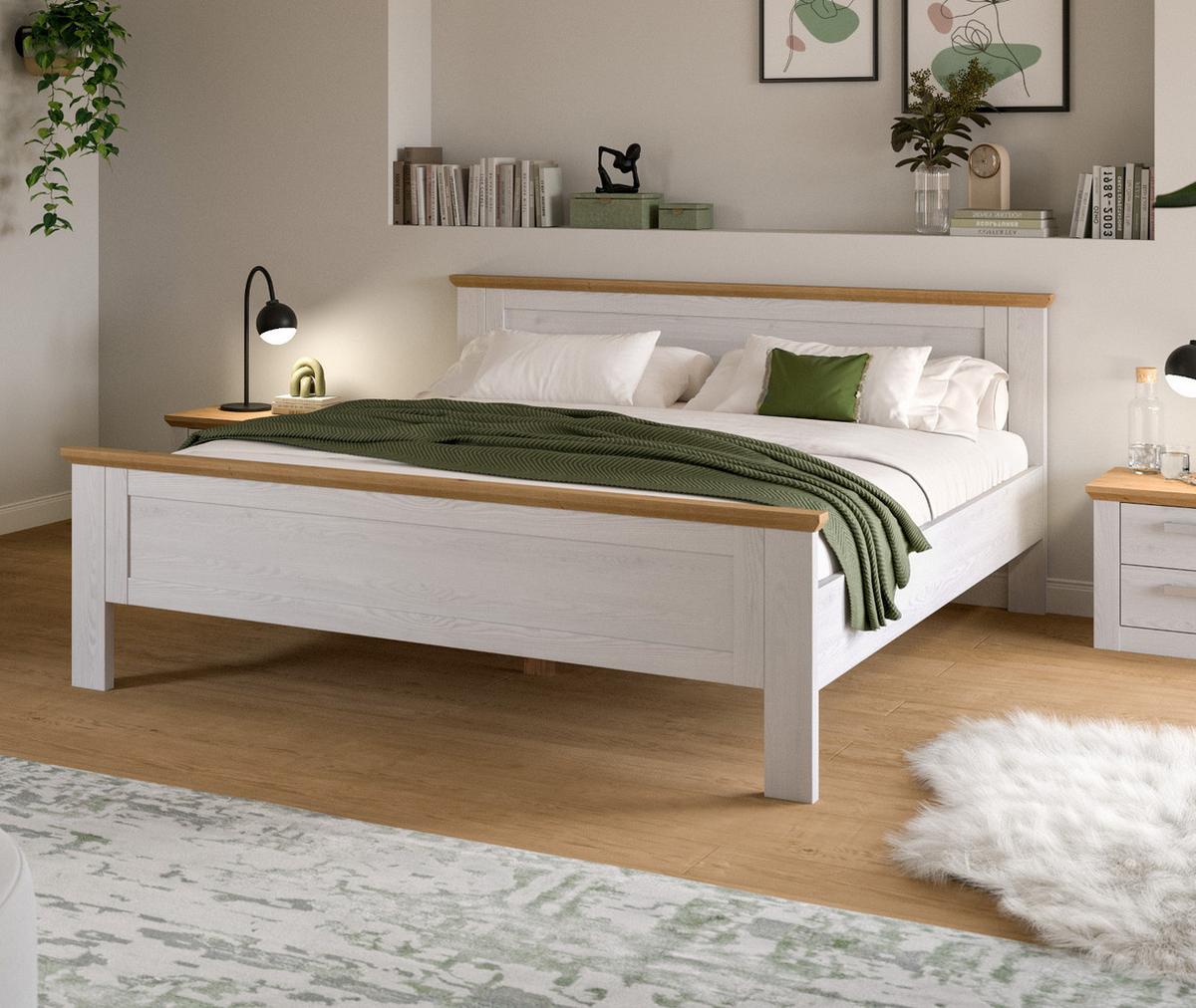BETT weiß Lärche, Eiche Artisan Landhaus, Doppelbett Liegefläche 180 x 200 cm - Eichefarben/Weiß, Holzwerkstoff/Metall (180/200cm) - Inn.Furn