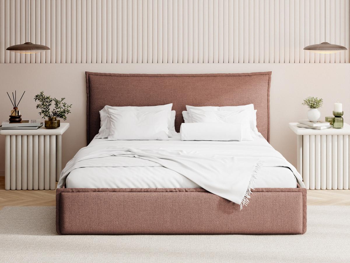 POLSTERBETT Pillow mit Bettkasten, Lattenrost & hohem Kopfteil in Terrakotta Chenille 120x200 cm - Birkefarben/Terracotta, Holz/Kunststoff (120/200cm) - WFL GROUP