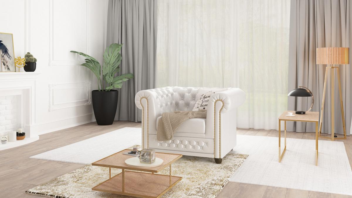 CHESTERFIELD-SESSEL Morin Weiß vegan Leder - Weiß/Braun, Holz/Textil (94/72/86cm) - S-Style Möbel