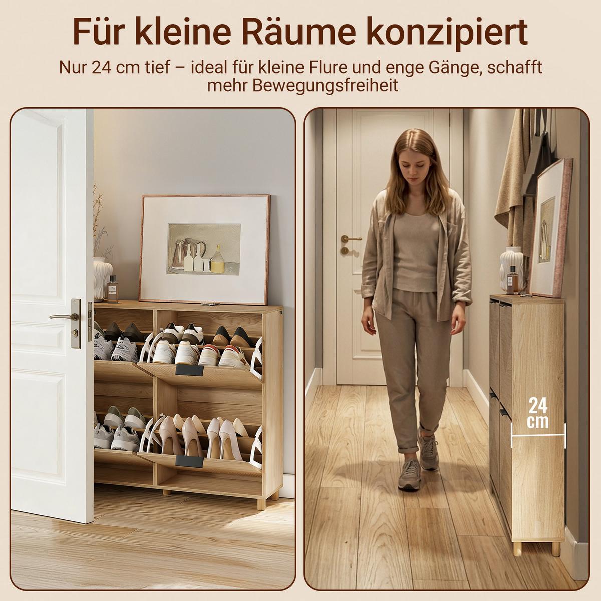 SCHUHSCHRANK schmal, 100x24x83cm - Eichefarben, Holzwerkstoff (100/83/24cm) - SoBuy