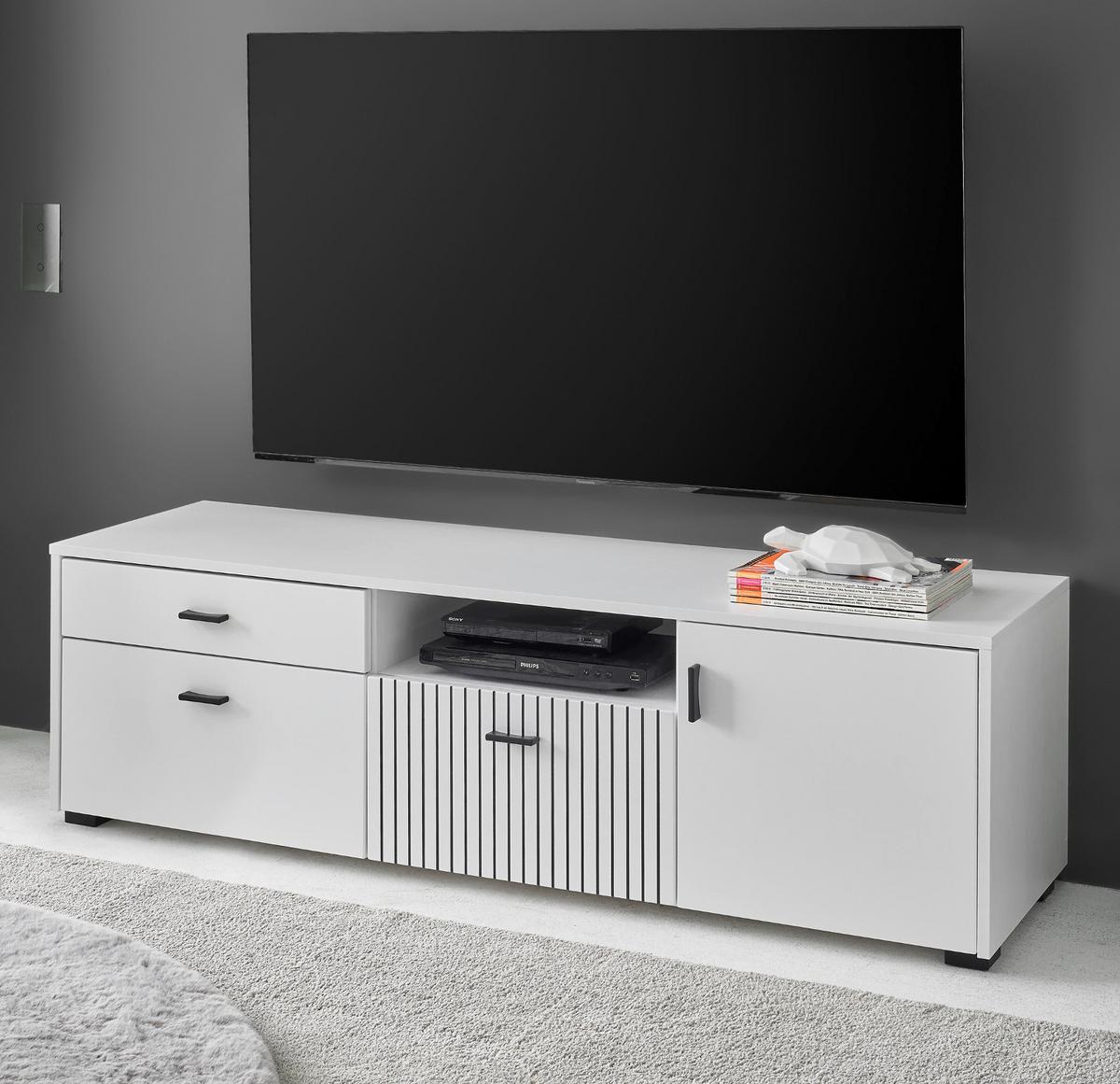 TV-LOWBOARD weiß matt, TV Unterteil 150 x 44 cm mit Soft-Close - Schwarz/Weiß, Holzwerkstoff/Kunststoff (150/44/42cm) - Furn.Design