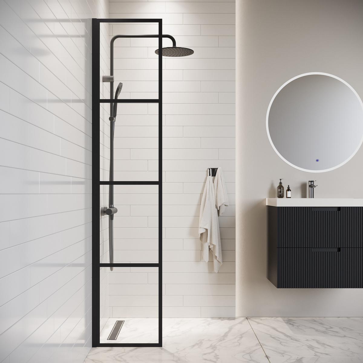 DUSCHWAND Essos - 40 x 200 cm - Schwarz - Walk-In Duschabtrennung aus Sicherheitsglas - Schwarz, Glas (40/200cm) - Badplaats