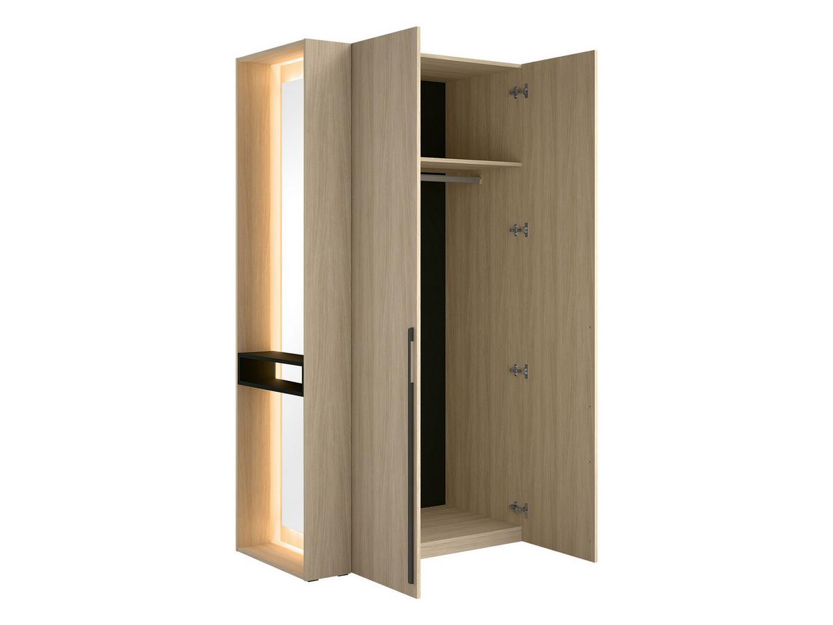 GARDEROBE Barcelona II mit Weiße LED-Beleuchtung - Eichefarben/Schwarz, Holzwerkstoff/Kunststoff (112/208/58cm) - MIRJAN24