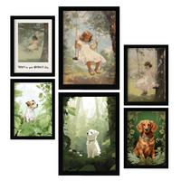 POSTER Set Mit 6 Waldspiel A3 & A4 Schwarzer Rahmen - Schwarz, Papier (29/3cm) - Nacnic