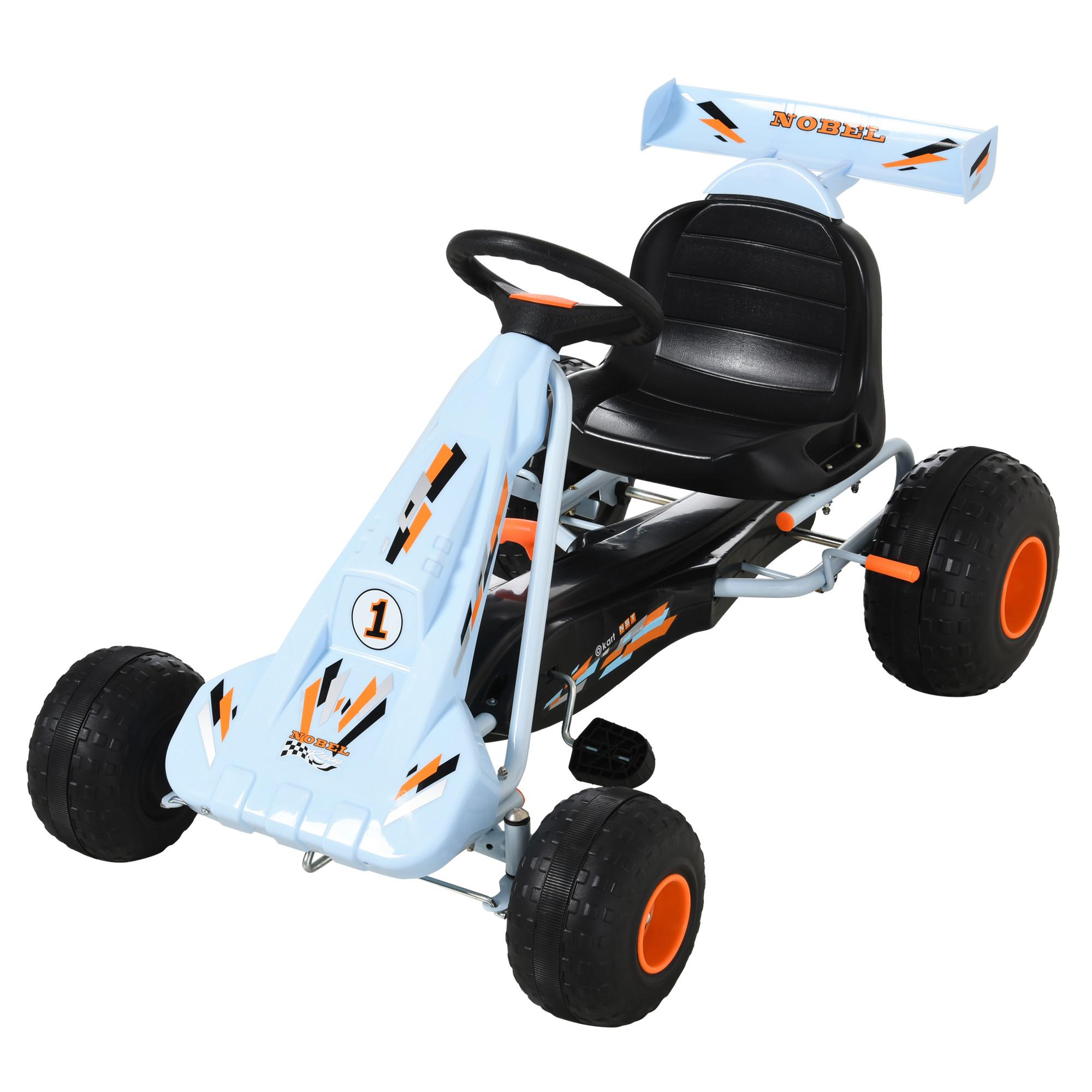 GO Kart Mit Pedal Kinderfahrzeug Tretauto mit Pedal ab 3 Jahre Stahl Hellblau - Hellblau, Metall (97/66/59cm) - HOMCOM