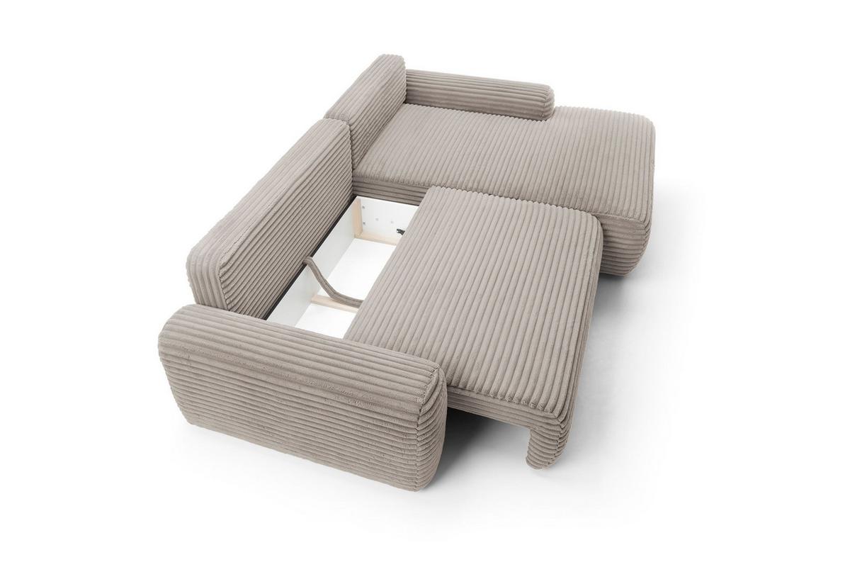 ECKSOFA OSSO Braun Velours-Stoff mit Schlaffunktion - Braun, Holz (264/162cm) - MASSENO