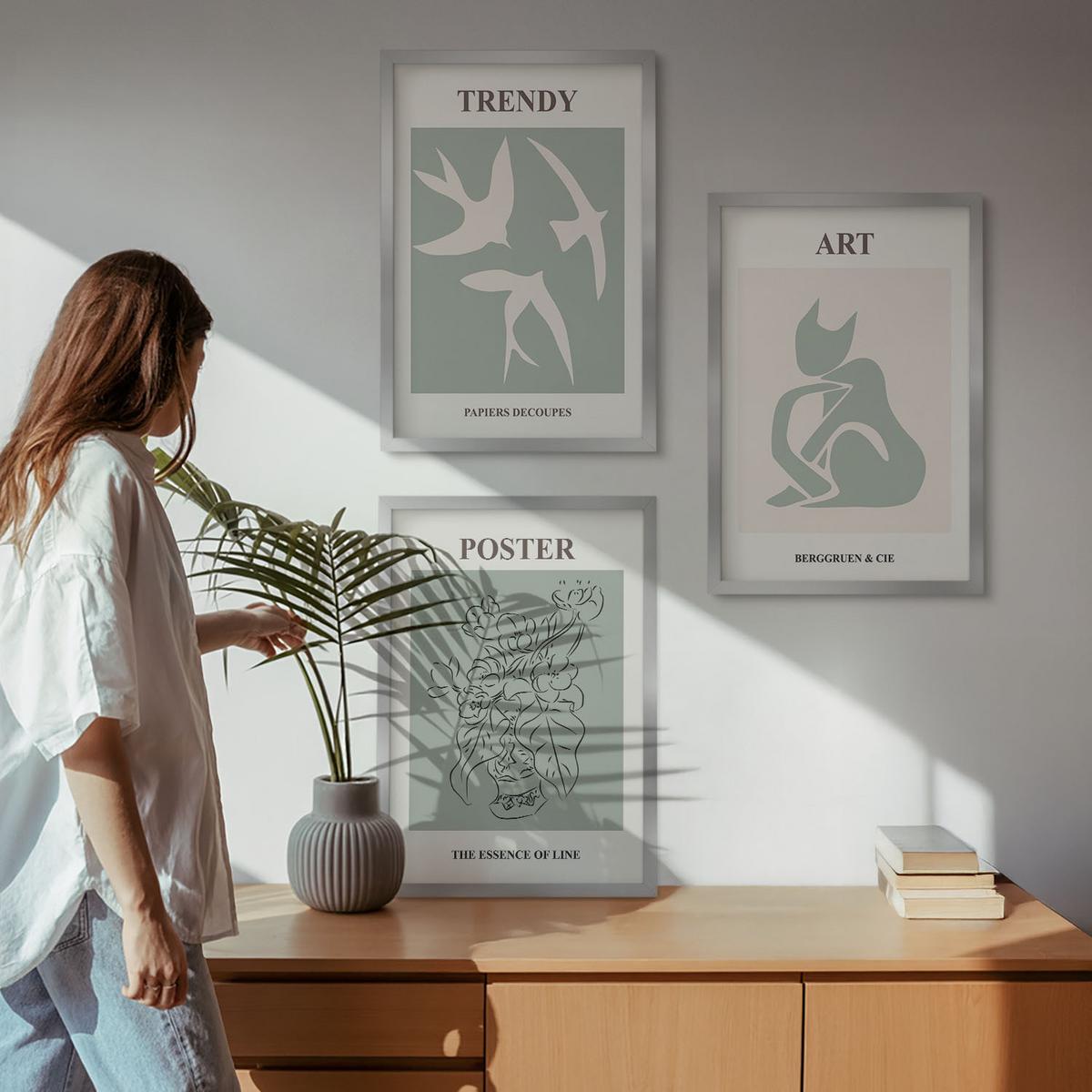 BILDER SET 3er Set - 40x60 cm Silberner Rahmen - Matisses stilvolle Illustrationen - Silberfarben, Kunststoff (40/60cm) - TULUP