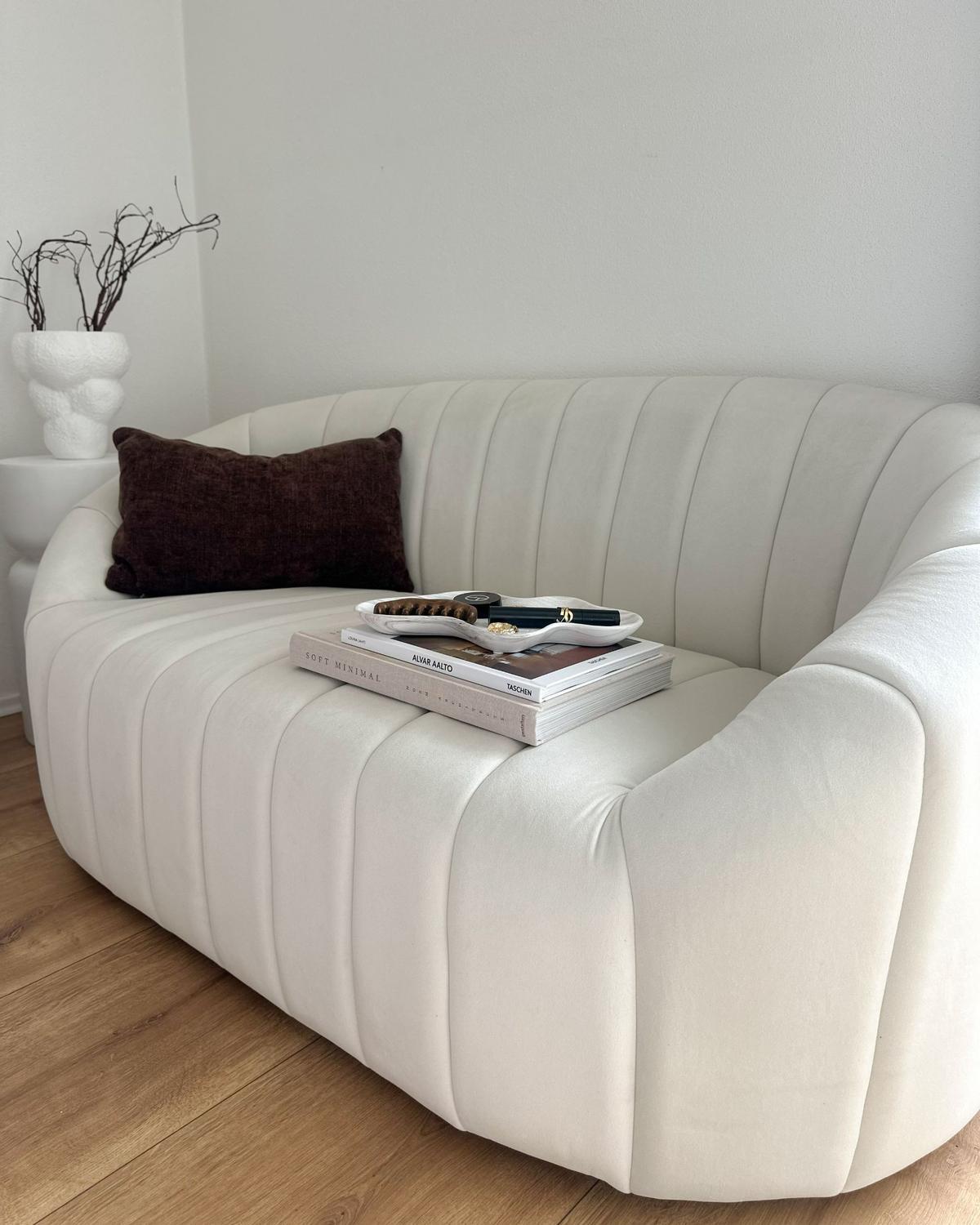2-SITZER-SOFA Samtstoff cremeweiß Malung - Weiß, Textil (138/68/79cm) - Beliani