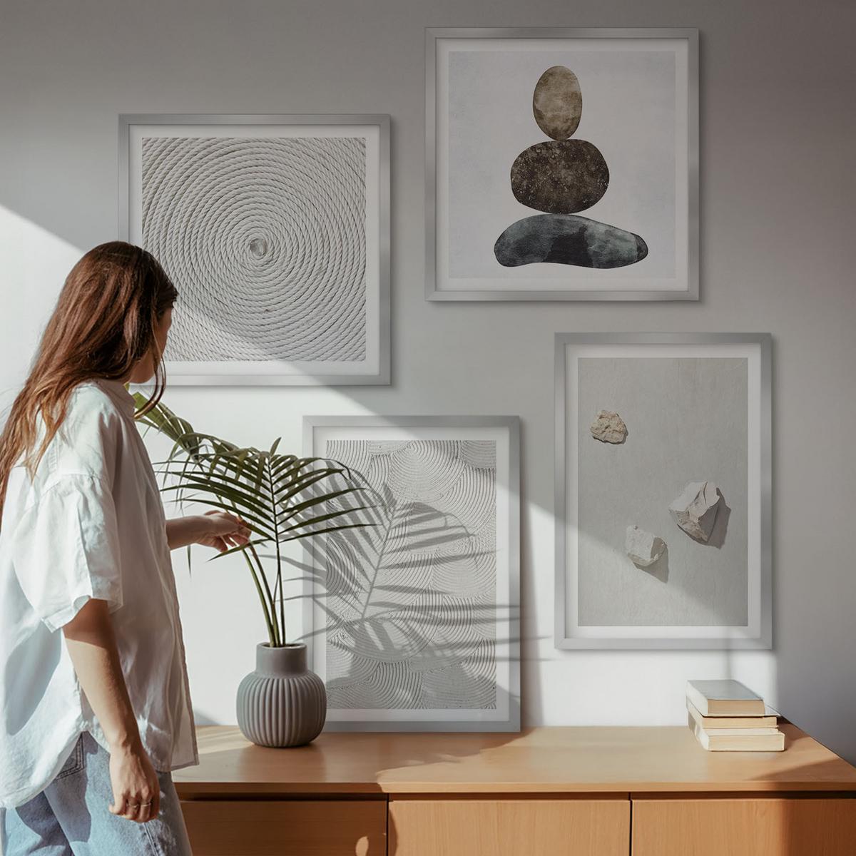 BILDER SET 4er Set - 50x50 cm & 40x60 cm Silberner Rahmen - Sandsteine moderne Farbe - Silberfarben, Kunststoff (50/50cm) - TULUP