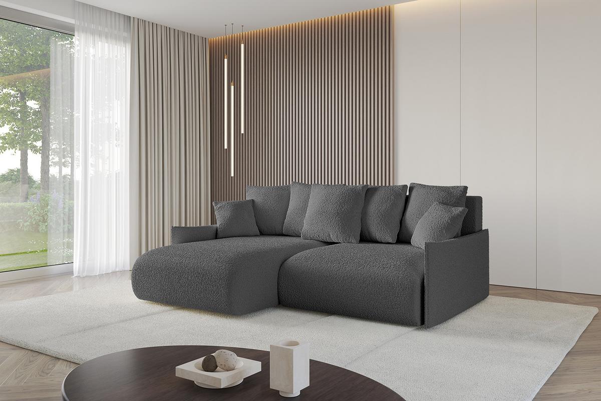 ECKSOFA Ottomane links ONESK-L -v1 216x177x72 Grau Bouclé - Platinfarben, Holzwerkstoff/Kunststoff (216/177cm) - ALTDECOR