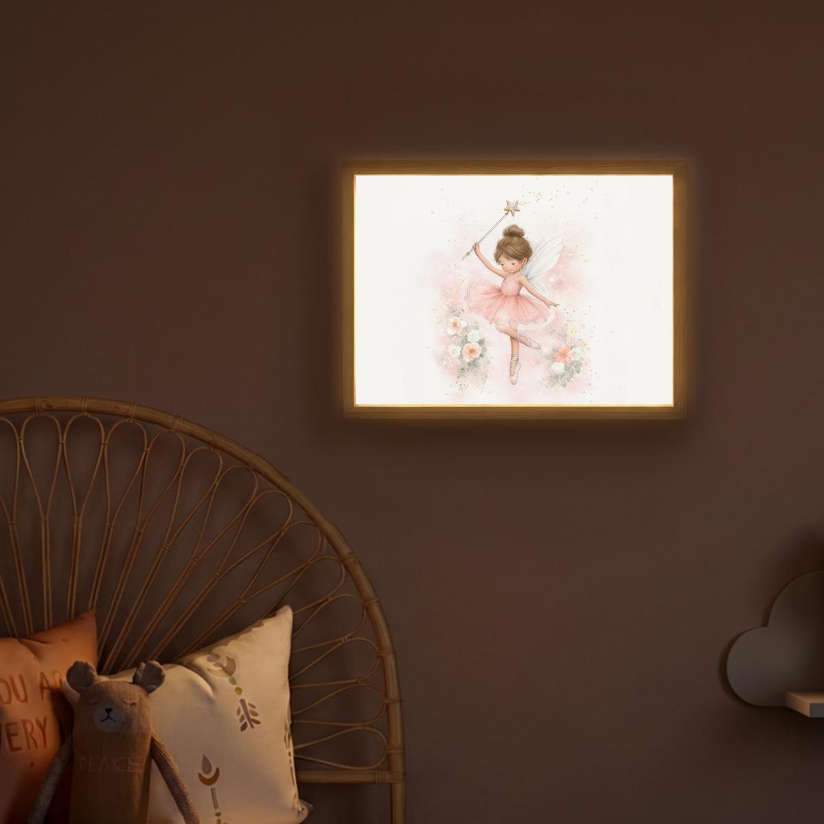 NACHTTISCHLAMPE MIT AKKU Ballerina - Fee - Blumen - Rosa 40x30 cm - Rosa, Holzwerkstoff (8/40/30cm) - OnlyWow