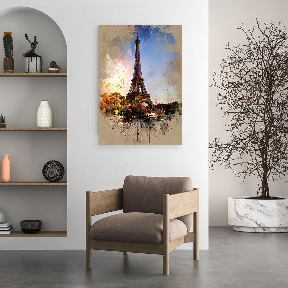 BILDER, Eiffelturm Paris Bäume Pflanzen - Grau, Textil (70/100cm) - Feeby