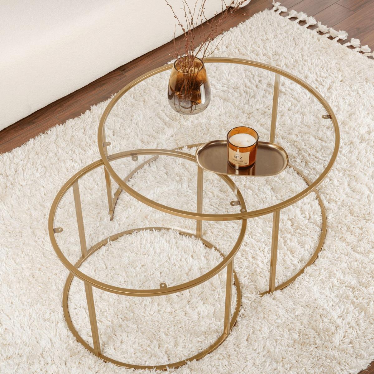 COUCHTISCHE mit Glasplatte 80/80/43 cm - Goldfarben, Metall (82/80/43cm) - Calicosy