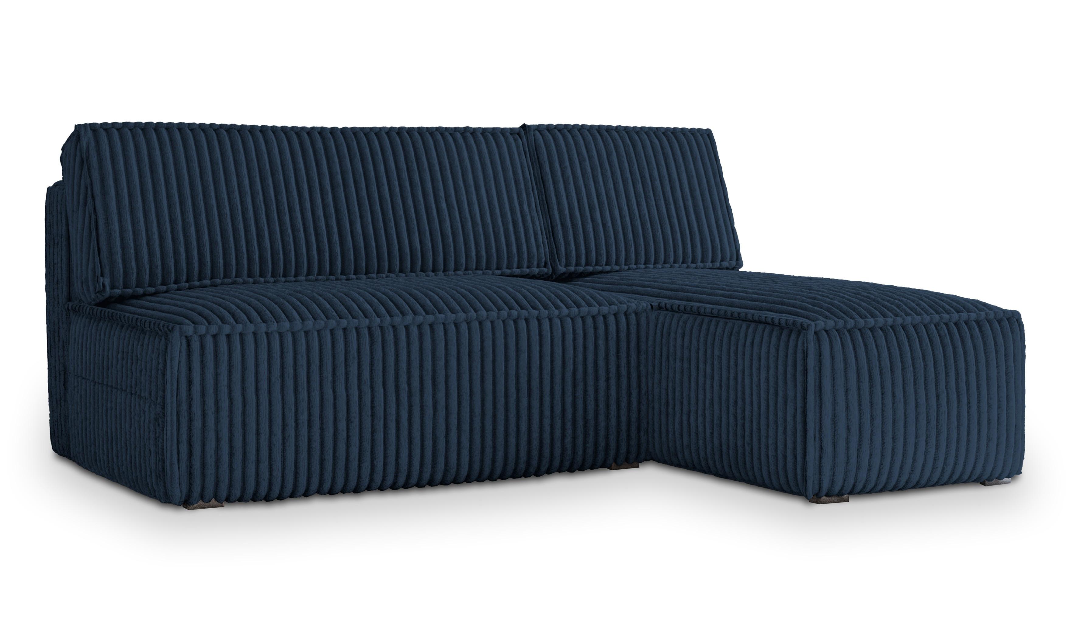 ECKSOFA BRISO T Blau Kordstoff mit Schlaffunktion - Blau/Grau, Holz/Kunststoff (200/140cm) - MASSENO