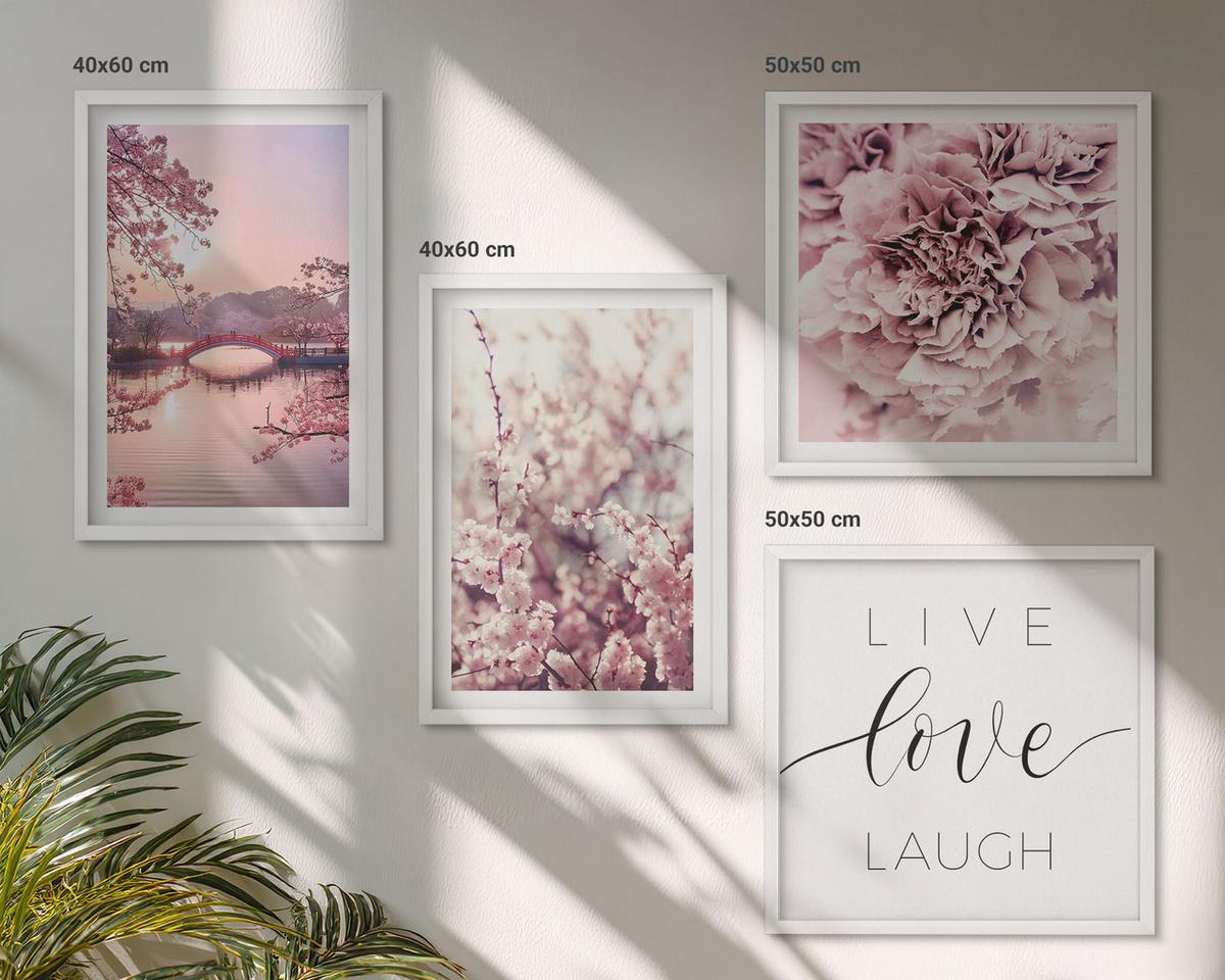 BILDER SET 4er Set - 50x50 cm & 40x60 cm Weißer Rahmen - Blumenbrücke – Lebensinspiration - Weiß, Kunststoff (50/50cm) - TULUP