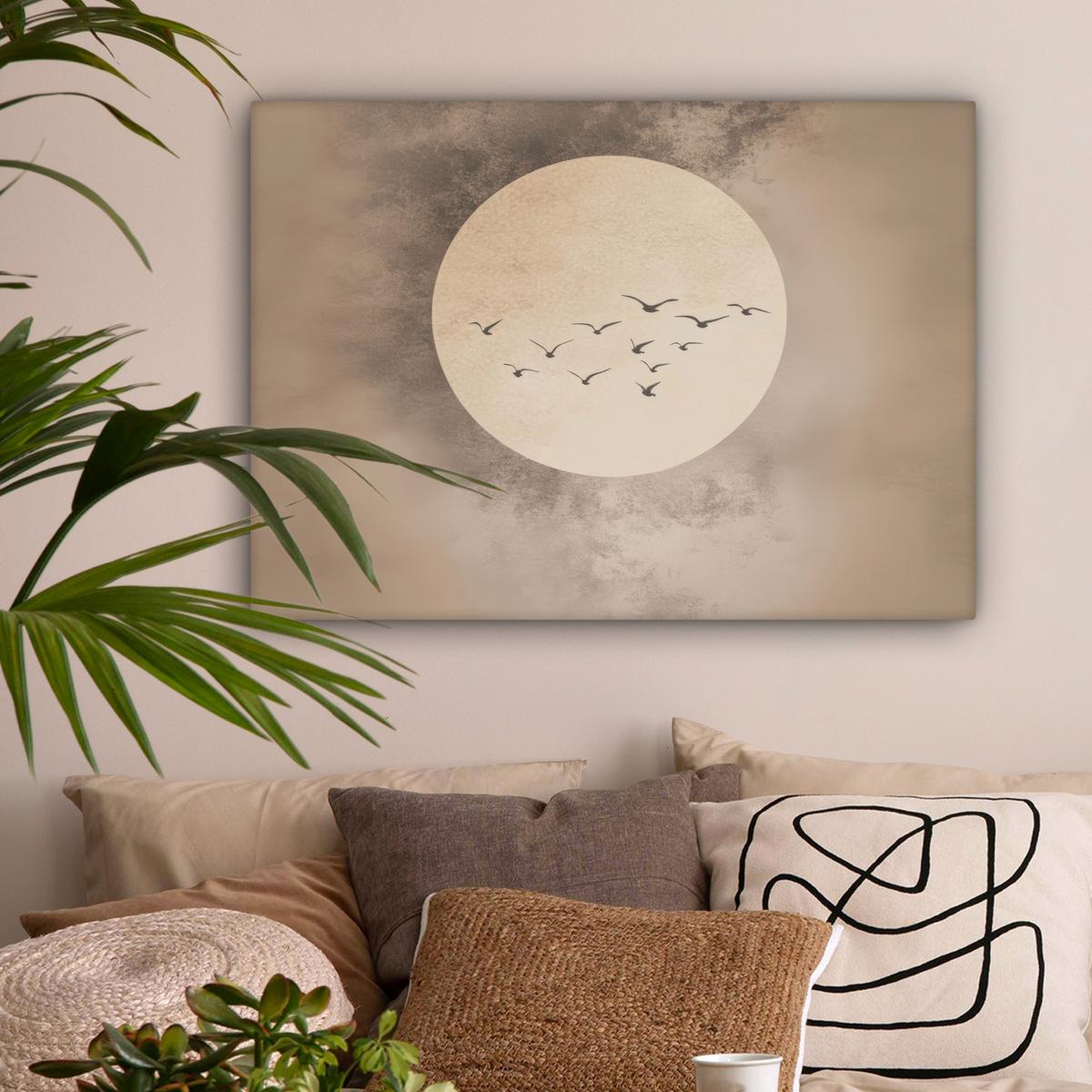 LEINWANDBILD Vogel - Beige - Japanisch Wandbilder 80x60 cm - Taupe, Textil (80/60cm) - MuchoWow