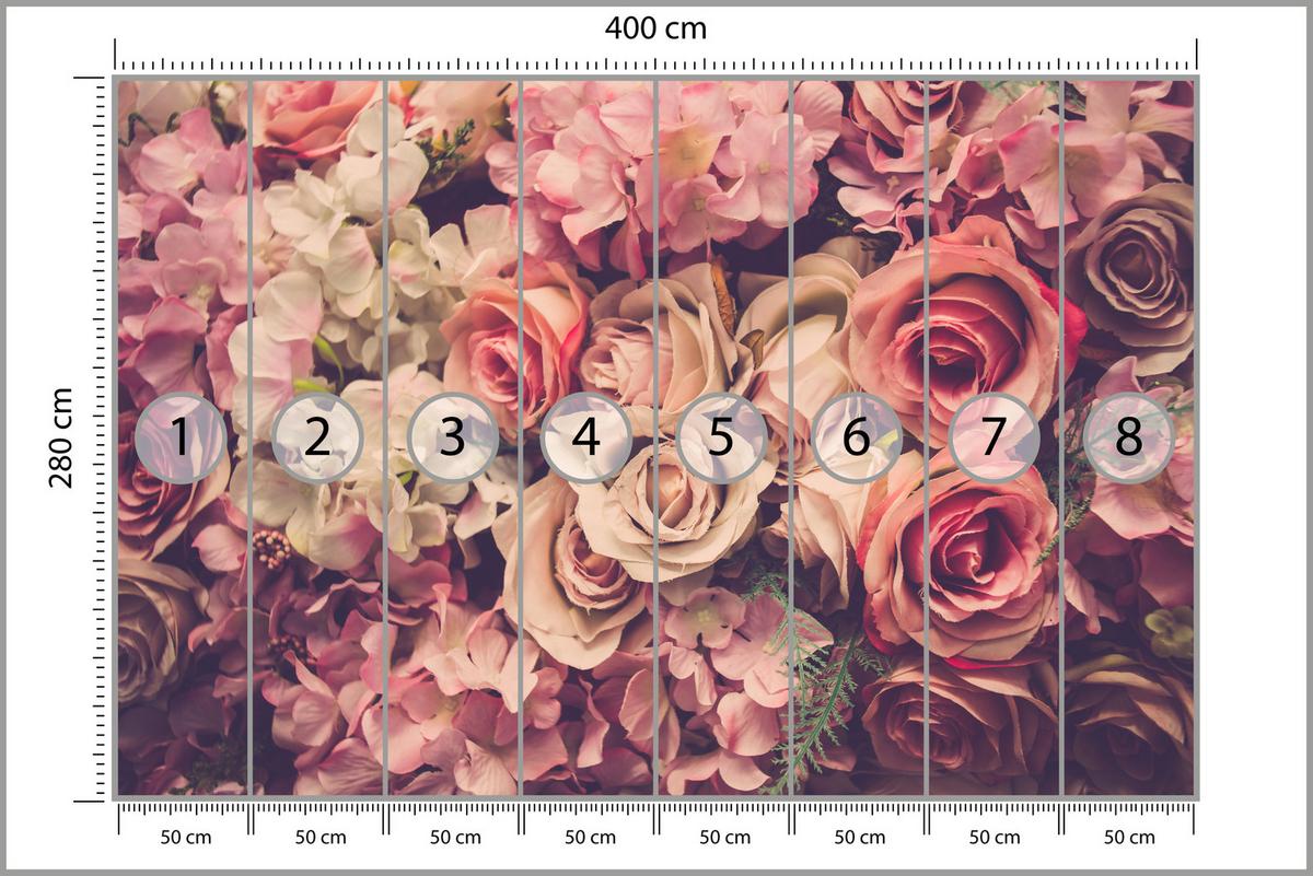 FOTOTAPETE für Schlafzimmer Pinke Rosen Boho Blumen 400x280 - Beige/Violett, Papier (400/280cm) - Muralo