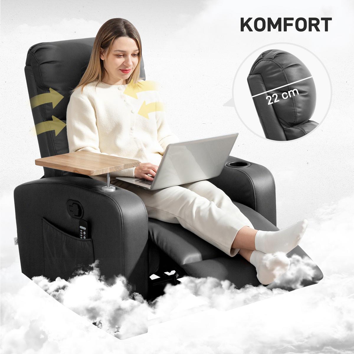RELAXSESSEL Massagesessel Fernsehsessel mit Massagefunktion, Drehbarer Tisch - Schwarz, Metall (93/105/77cm) - HOMCOM