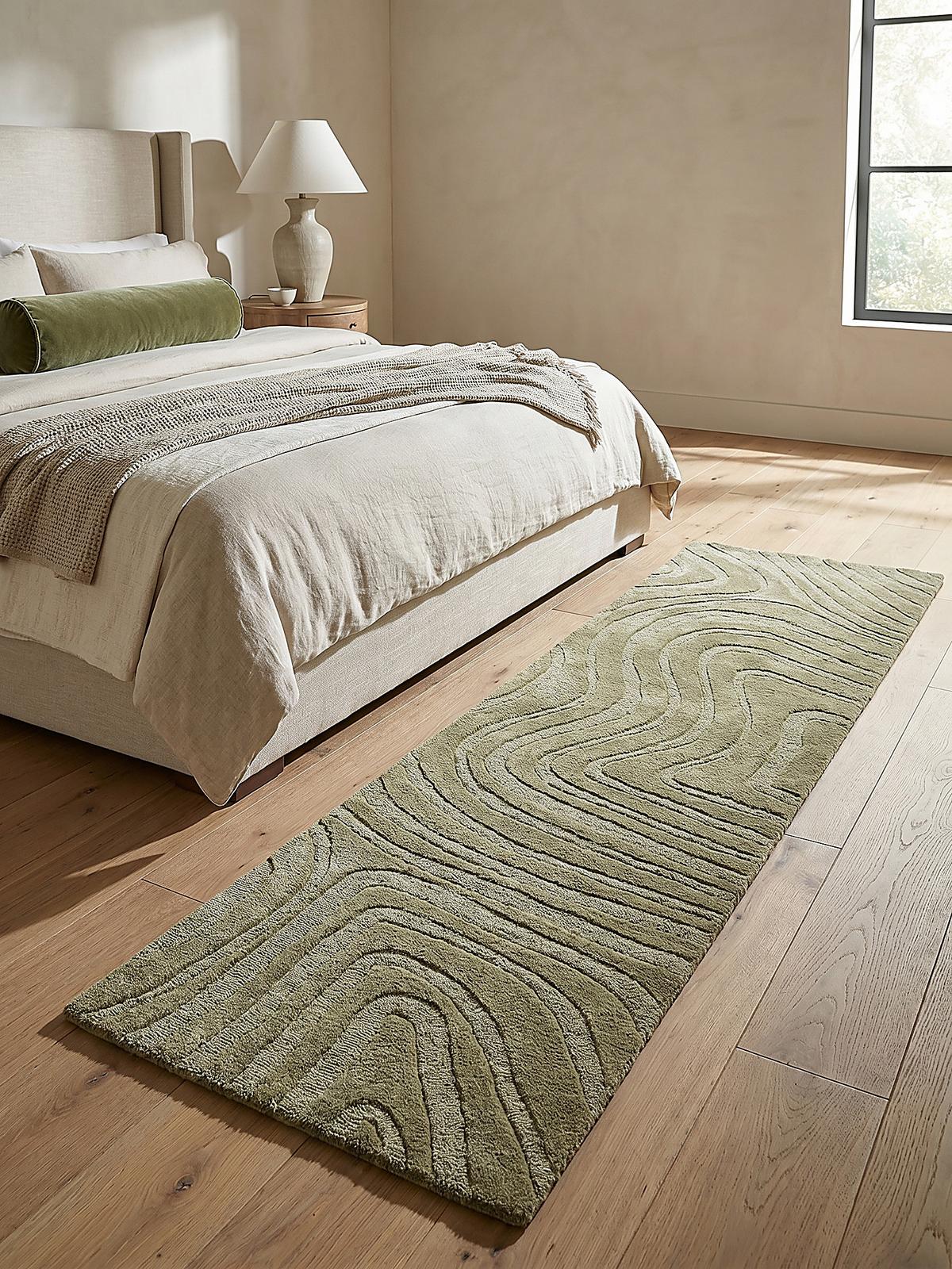 WOLLTEPPICH LEVEN, abstrakt, Olivegrün, 60 x 230 cm - Grün, Textil (230/60cm) - KADIMA DESIGN