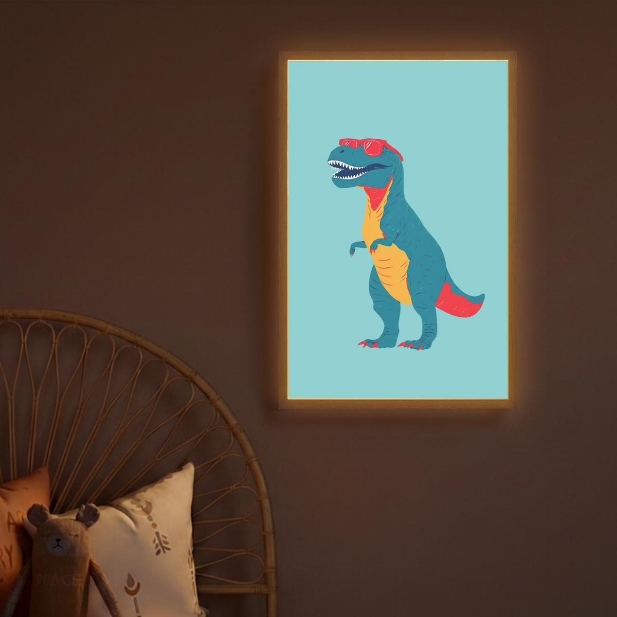 WANDLEUCHTE MIT AKKU Dinosaurier - Blau - Sonnenbrille 40x60 cm - Hellblau, Holzwerkstoff (40/60/8cm) - OnlyWow