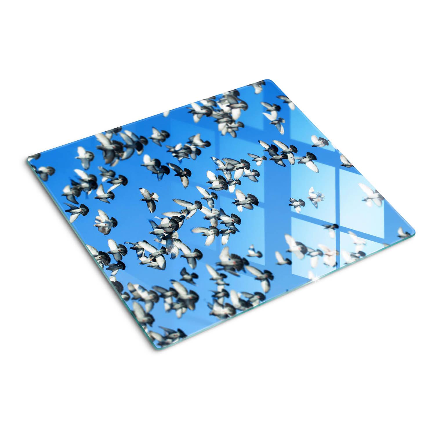 GLASPLATTE 60x52 cm Ein Schwarm Tauben - Weiß, Glas (60/0.4/52cm) - TULUP