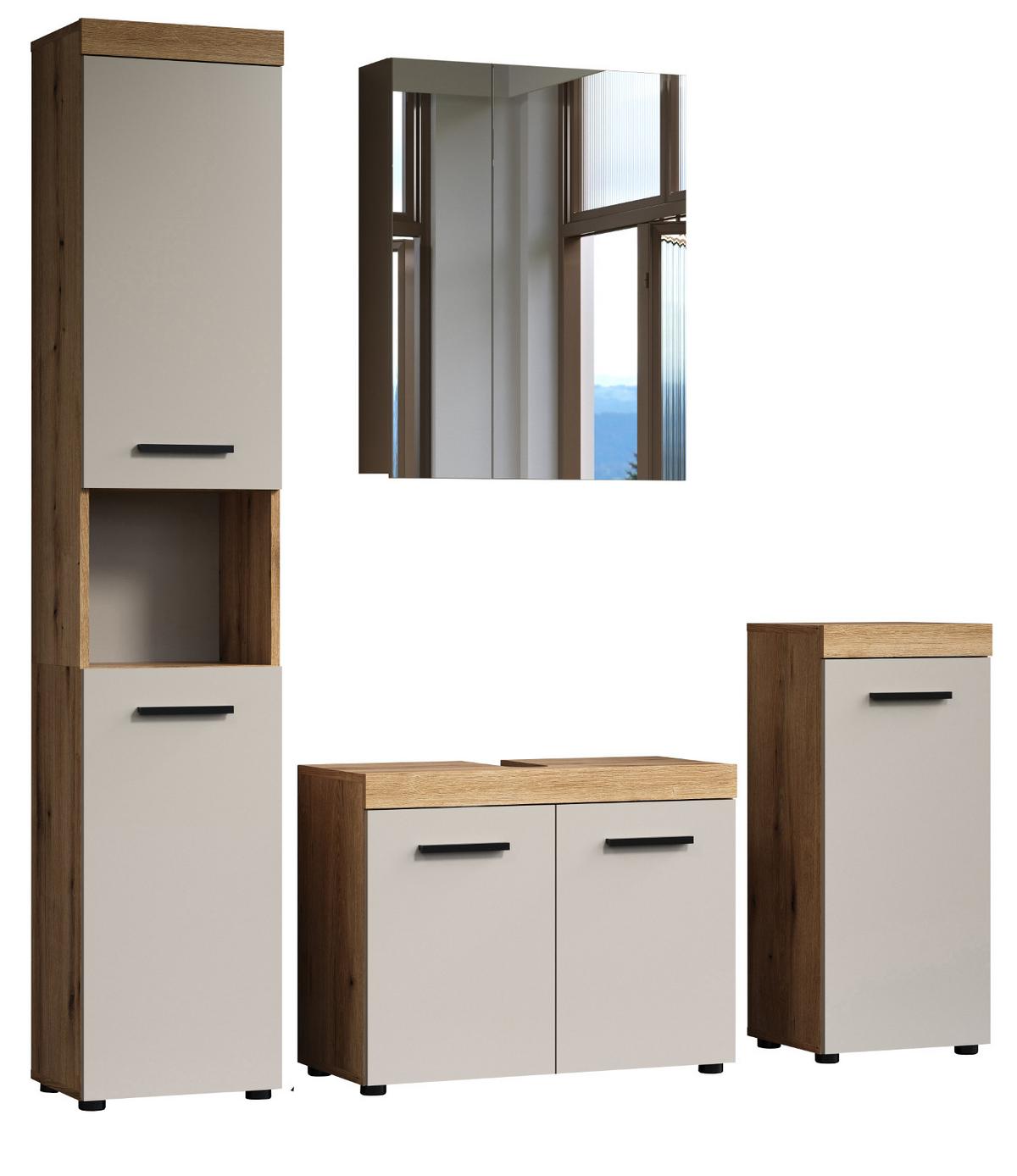 BADMÖBEL-SET Kaschmir, Evoke Eiche 4-teilig 164 x 184 cm, Badkombination in modernem Design - Kaschmir/Eichefarben, Glas/Holzwerkstoff (164/184/34cm) - Top.Furn