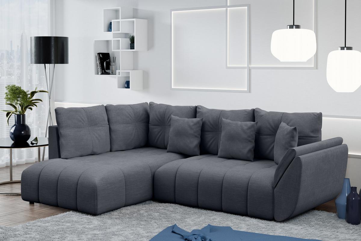 ECKSOFA L Form Corleone Grau 268/192/96 cm mit Schlaffunktion - Schwarz/Grau, Kunststoff/Textil (268/192cm) - AX Living