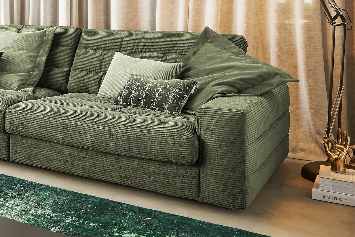 ECKSOFA XL LANA Grün Cord - Schwarz/Olivgrün, Textil (416/205cm) - KAWOLA