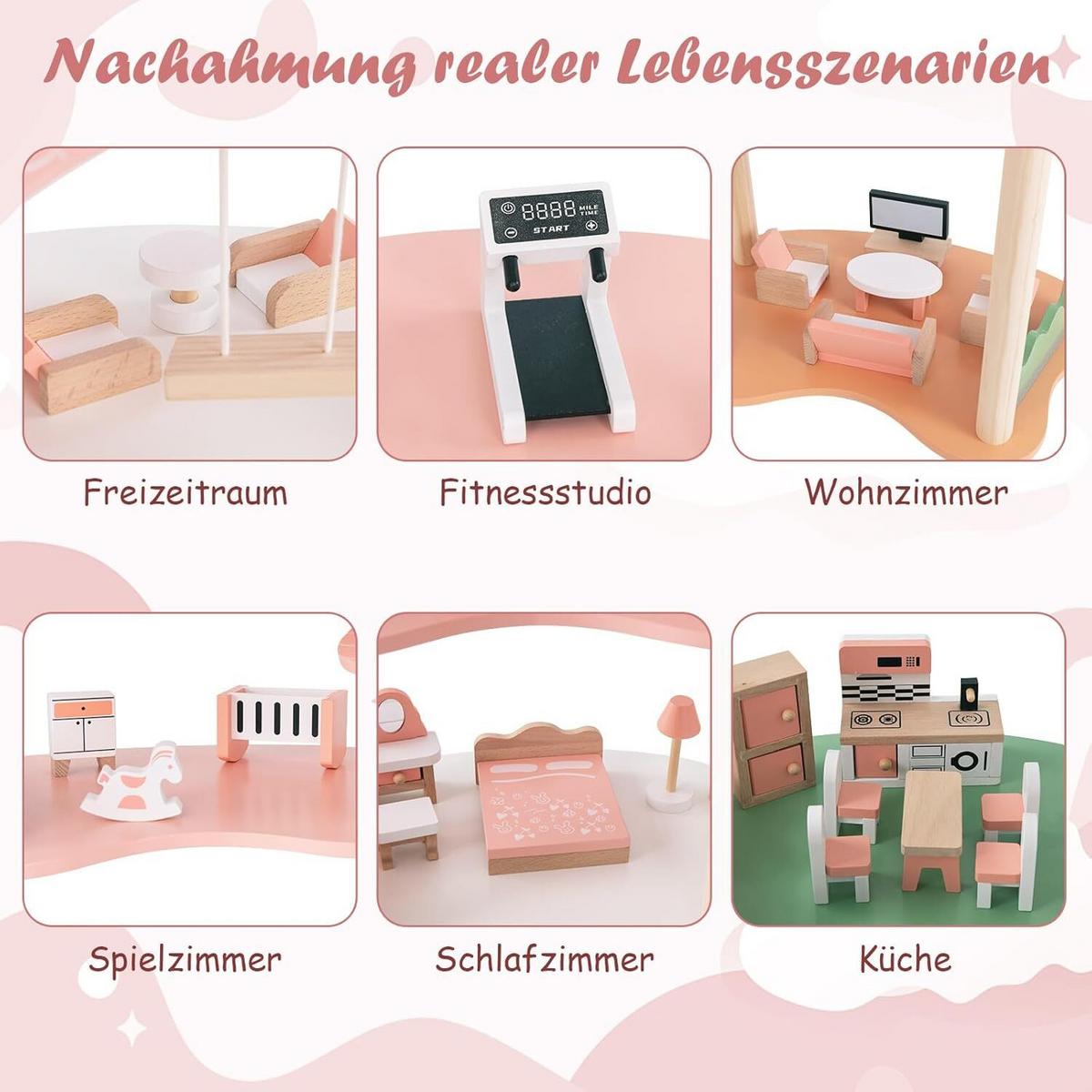PUPPENHAUS 85cm Rosa - Pink, Holz (100/85/48cm) - COSTWAY