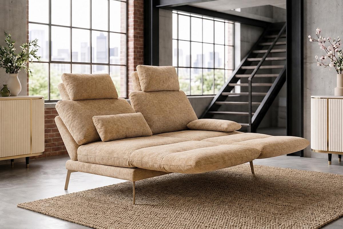 SOFA HOLLY Gelb Flachgewebe - Gelb/Braun, Textil/Metall (176/90/92cm) - KAWOLA