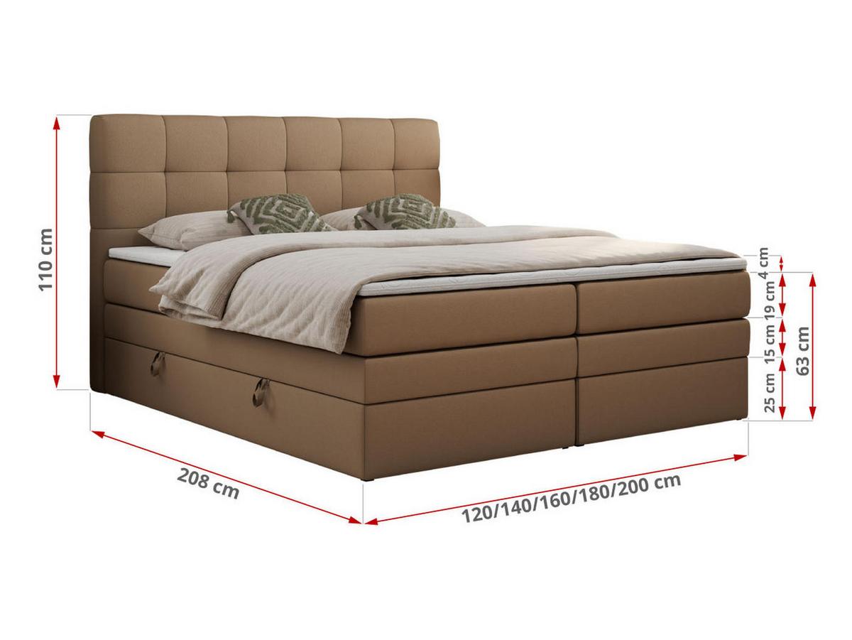 BOXSPRINGBETT LUKA KING 200/200 Braun Kunstleder - H3 - Braun, Holz/Textil (200/200cm) - MKS