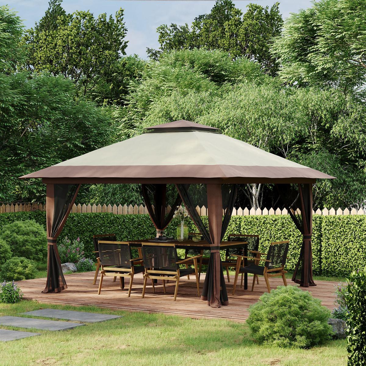 FALTPAVILLON, Grau, Polyesterstoff - Beige, Kunststoff (392/283/392cm) - Outsunny
