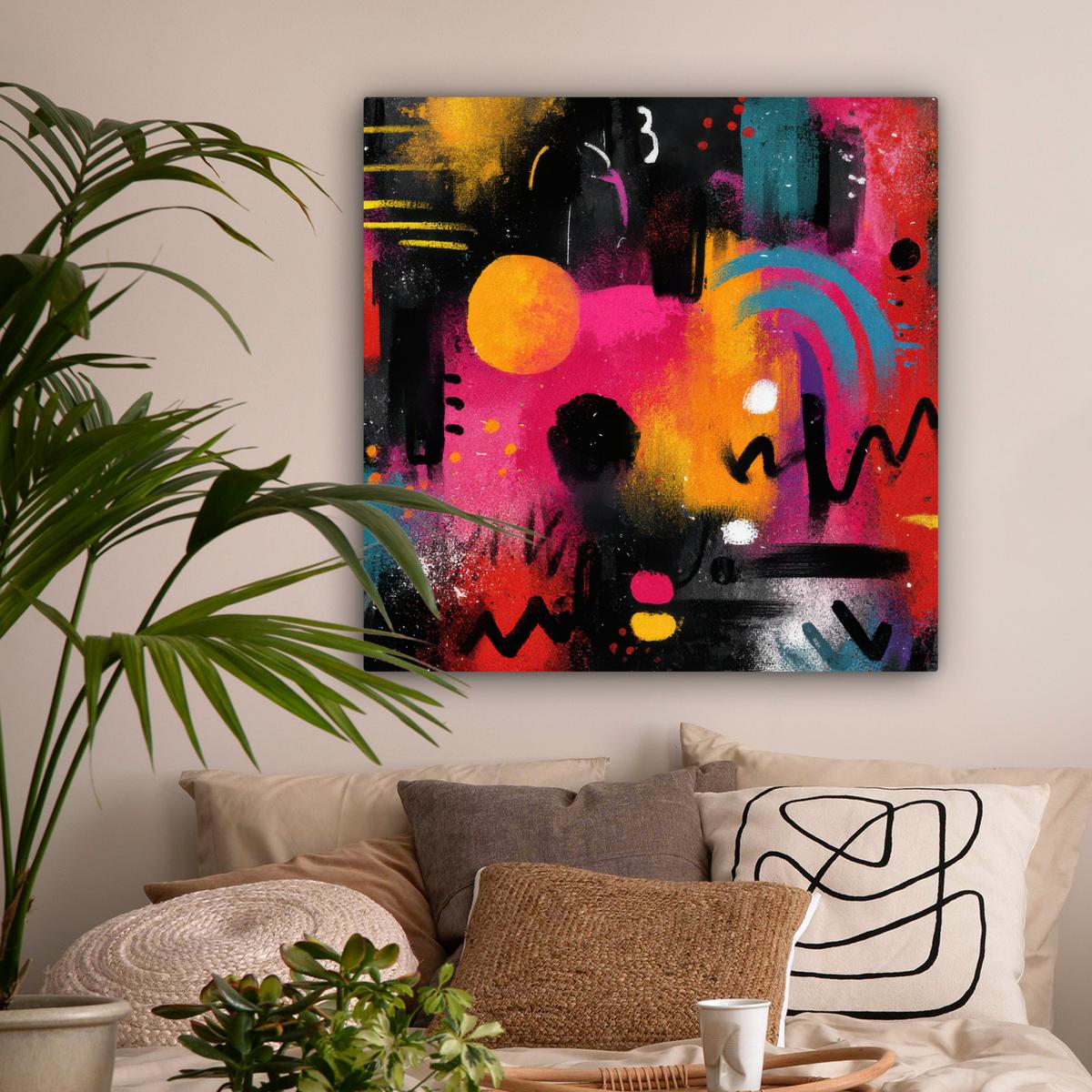 LEINWANDBILD Farbflächen - Formen - Bunt - Abstrakt Deko Groß 90x90 cm - Pink, Textil (90/90cm) - MuchoWow