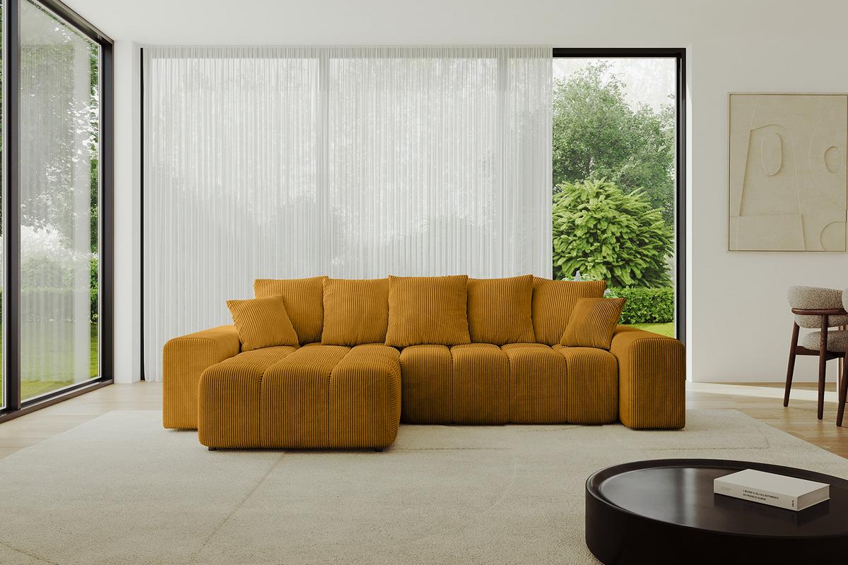 ECKSOFA Ottomane links ENIL-L 297x189x68 Senfgelb Cord - Currygelb, Holzwerkstoff/Kunststoff (297/189cm) - ALTDECOR