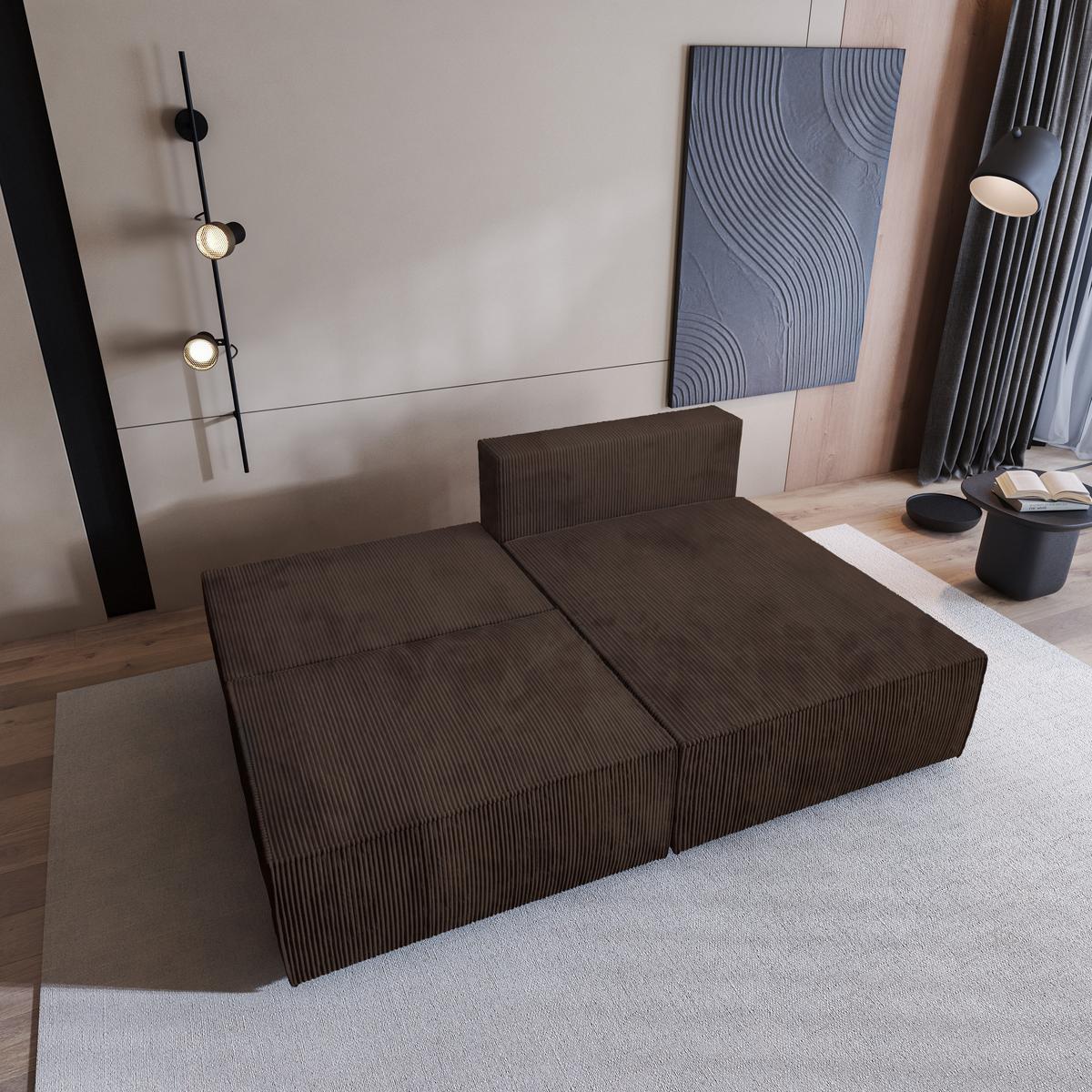 ECKSOFA FIORO P Braun Kordstoff mit Schlaffunktion - Braun/Grau, Holz/Kunststoff (204/148cm) - MASSENO