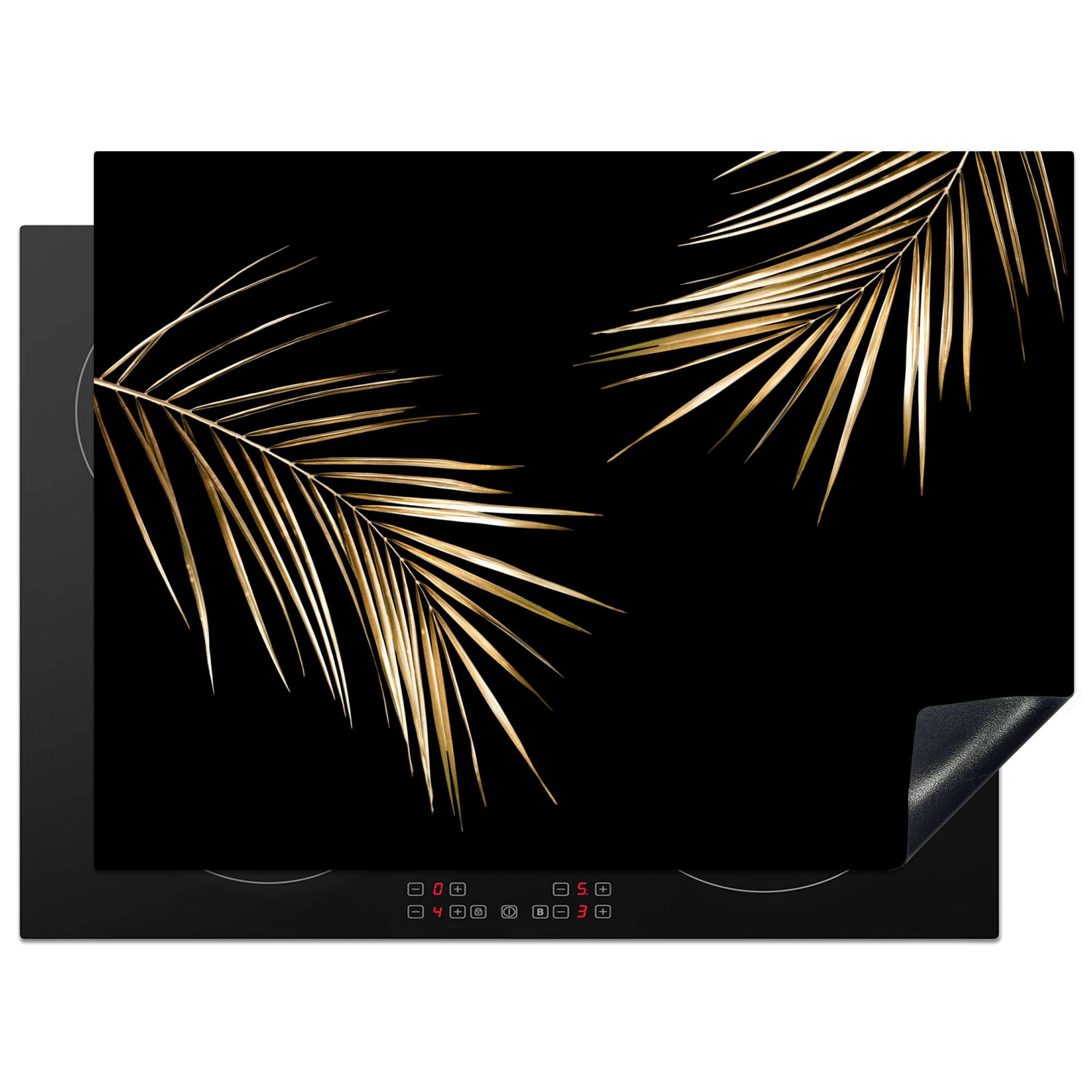 HERDABDECKPLATTE Blätter - Pflanzen - Gold - Schwarz - Luxus Herdabdeckung Induktionsfeld 70x52 cm - Goldfarben, Kunststoff (70/52/0.2cm) - MuchoWow