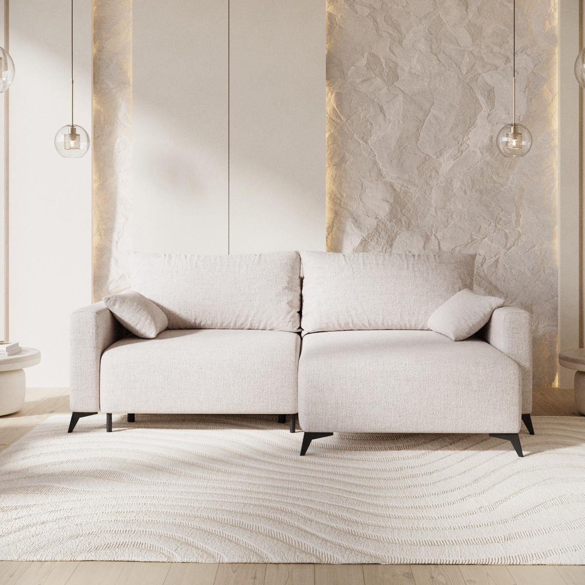 ECKSOFA NUVIO mit Schlaffunktion Hellbeige im Neve Stoff - Sandfarben/Schwarz, Holz/Holzwerkstoff (239/148cm) - AltaBeds