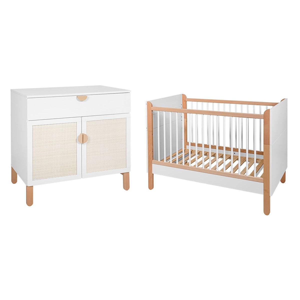 BABYZIMMER 2-teilig Laurie Weiß und Holz - Weiß, Holzwerkstoff (123.5/90/64cm) - Petits-meubles
