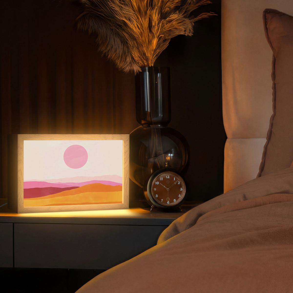TISCHLEUCHTE Hügel - Orange - Sonne - Abstrakt 30x20 cm - Chromfarben, Holzwerkstoff (8/30/20cm) - OnlyWow