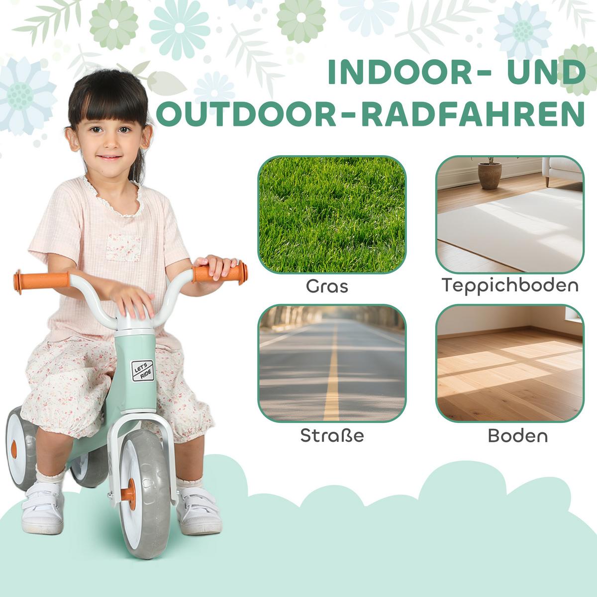 KINDER-LAUFRAD, Lauflernrad für 12-36 Monate Kinder, mit 3 geräuscharme Räder - Grün, Metall (69/40/49cm) - AIYAPLAY