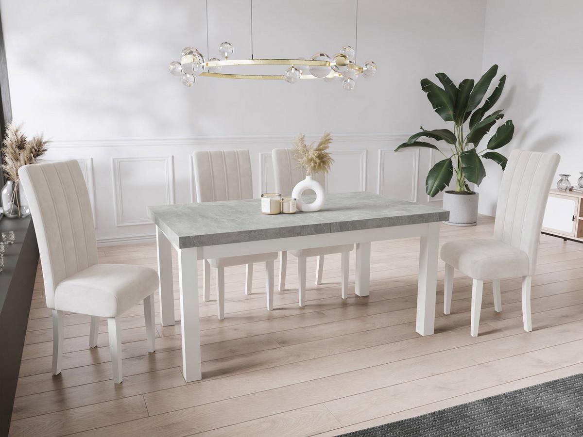 ESSTISCH Avena rechteckig ausziehbar, Grauer Beton 120/80/78 - Hellgrau/Weiß, Holz/Holzwerkstoff (80/160/78cm) - WFL GROUP