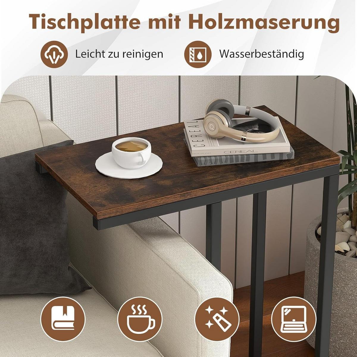 BEISTELLTISCH 64cm Braun - Braun, Holz (25/45/64cm) - COSTWAY