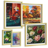 BILDER SET 5er Set - 50x50 cm & 20x30 cm & 40x60 cm Goldrahmen - Seerosen, Fahrradblumen - Goldfarben, Kunststoff (40/60cm) - TULUP