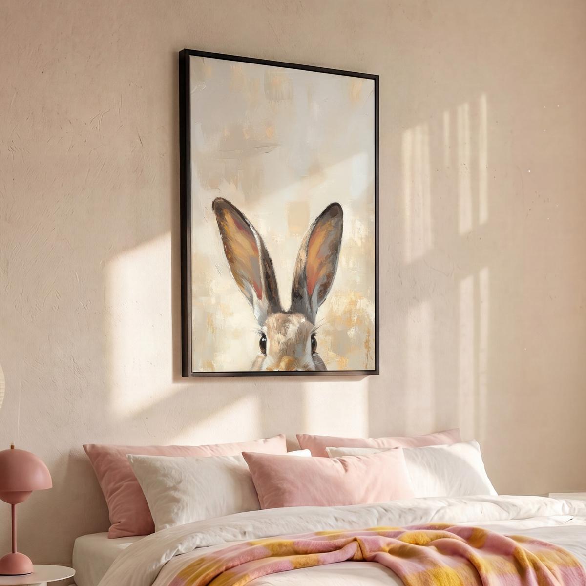 LEINWAND Bilder mit Rahmen - Hase - Ohren - Braun - 90x140 - Beige, Textil (90/140cm) - MuchoWow