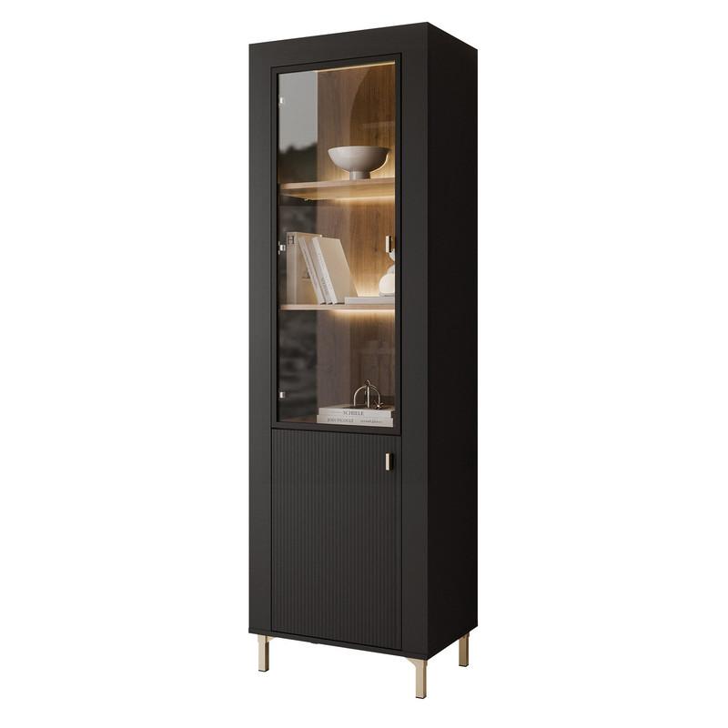 VITRINE AVENA Glastüren, 60/40/194 cm Schwarz / Eiche - Schwarz, Holzwerkstoff/Kunststoff (60/194/40cm) - Idohome