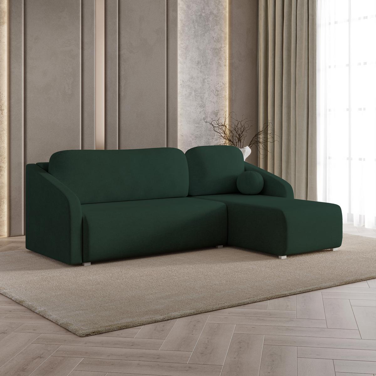 ECKSOFA MARELLO Grün Geflochtener Stoff mit Schlaffunktion - Grün, Holz (220/143cm) - MASSENO