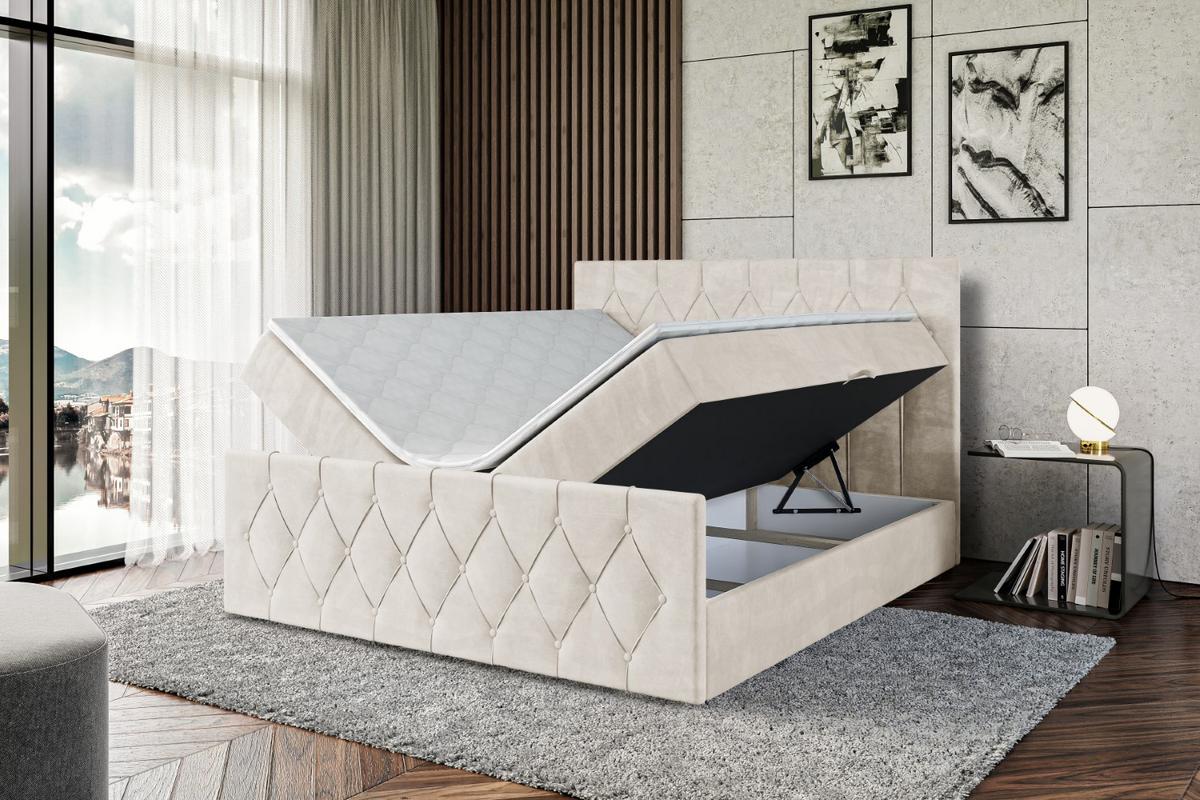 BOXBETT VELANTO-Z - 140 x 200 - H3 - Ecru - Champagner, Holzwerkstoff (140/200cm) - ALTDECOR