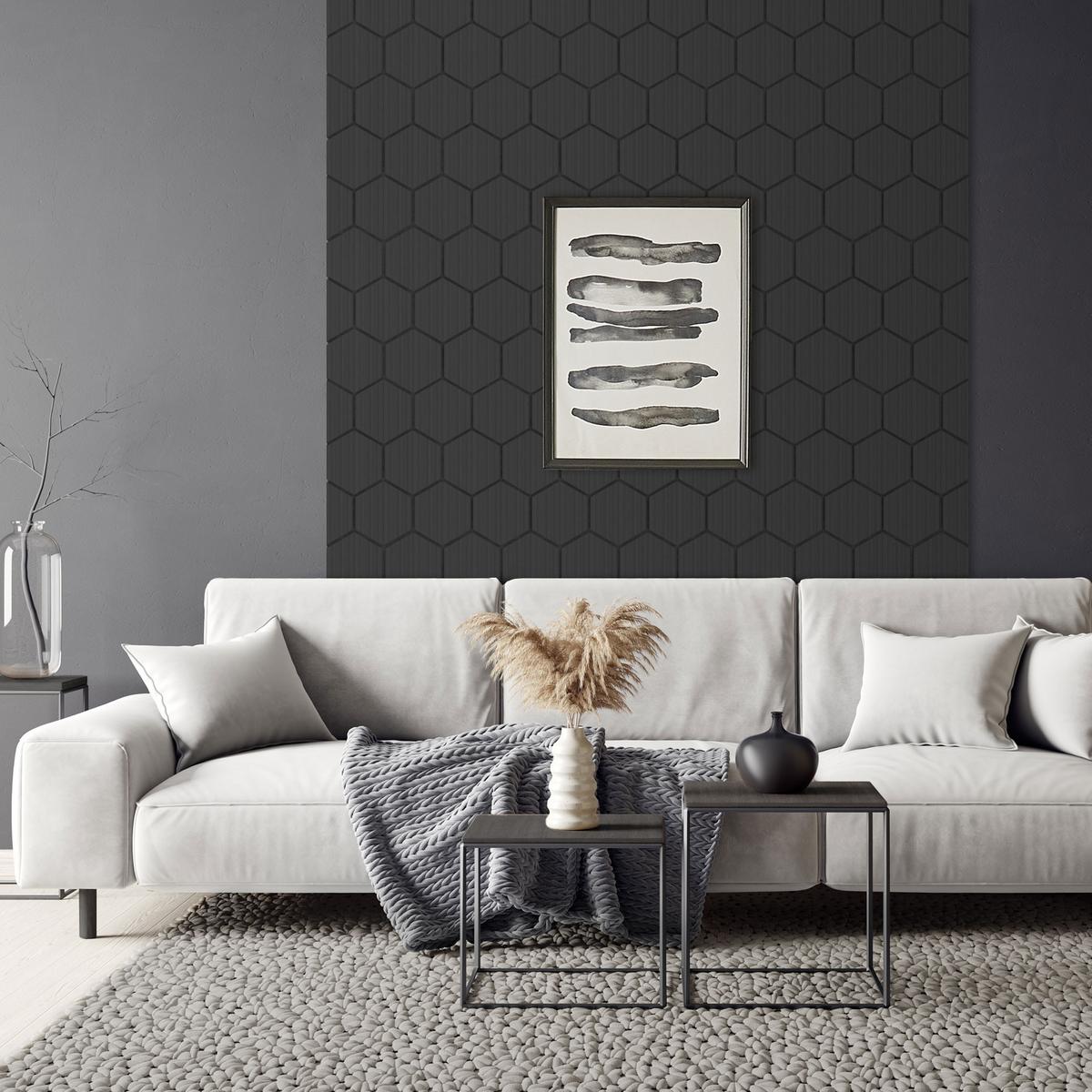 AKUSTIKPANEEL 2er Set Schallschutzplatten Hexagon Schwarz Holzoptik 66x81x2 cm aus Filz - Schwarz, Holzwerkstoff (2.1/81.1/66.6cm) - ML-DESIGN