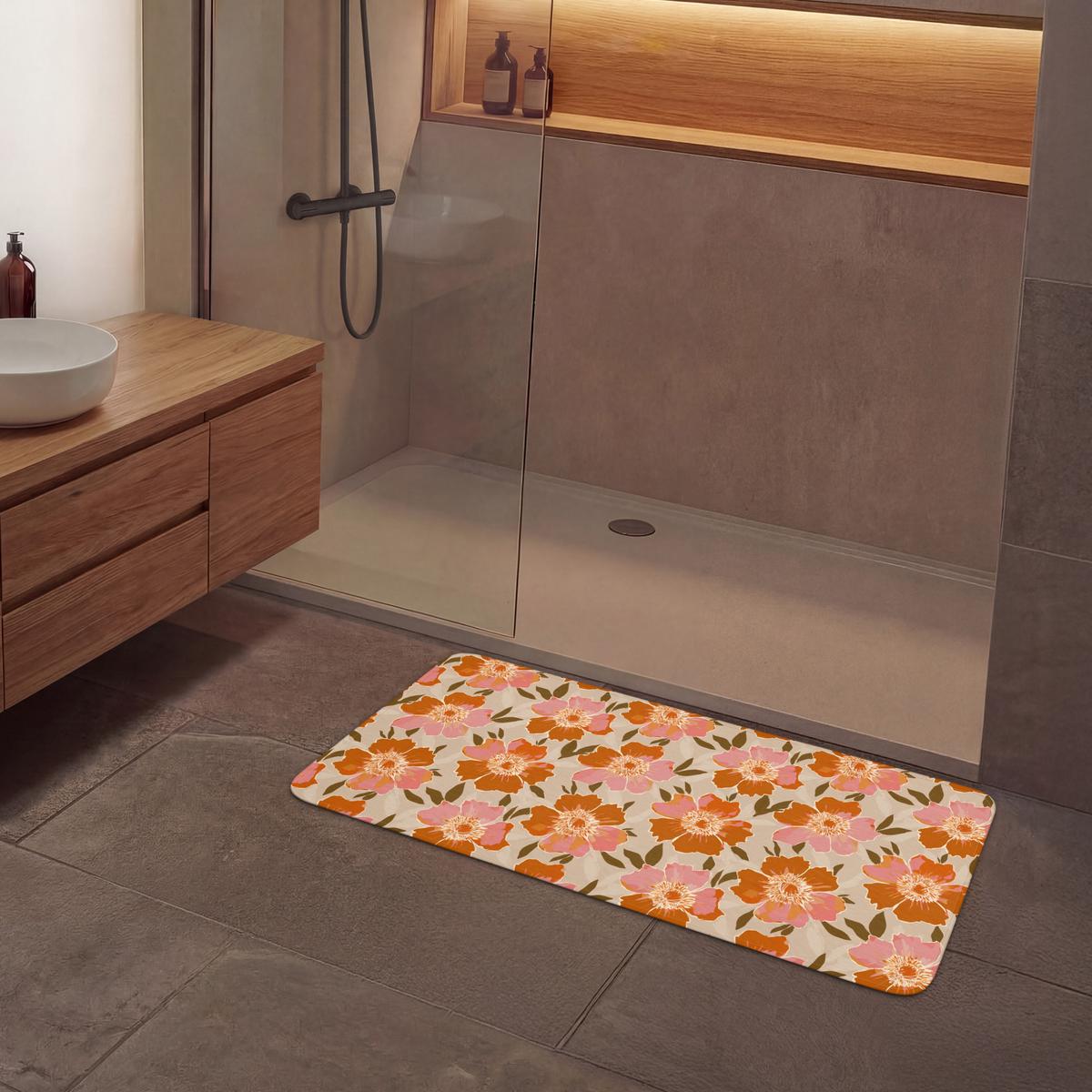 BADEMATTE Blumen - Motiv - Retro 120x60 cm - Multicolor, Textil (120/60cm) - OnlyWow