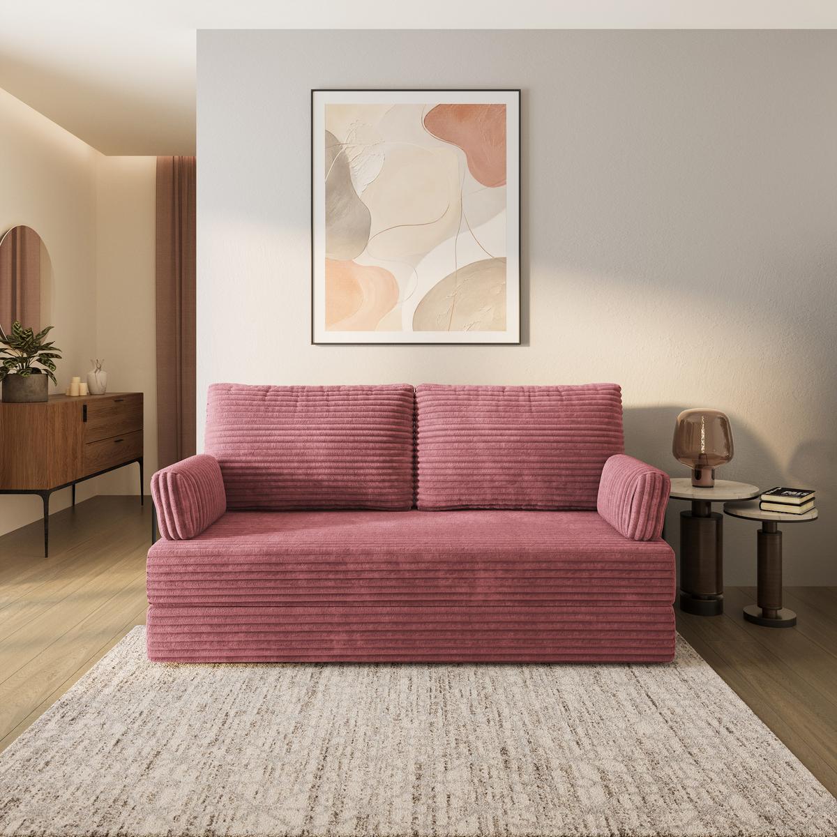 BETTSOFA SILAR aus Schaumstoff Cordstoff Rosa Schlaffunktion - Rosa, Textil (170/86/80cm) - MASSENO